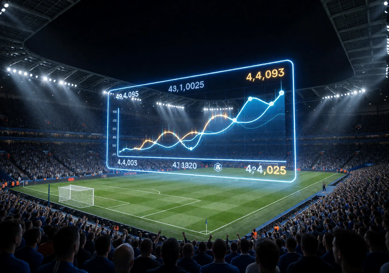 Fussballstadion bei Nacht mit blauen Neon-Overlays und Live-Quoten f&uuml;r Krypto Sportwetten bei Jack Casino