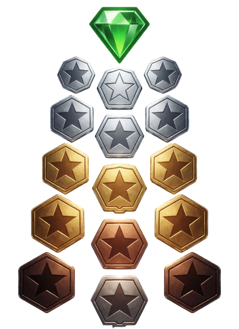 Elf VIP-Level-Abzeichen von Bronze bis Neon-Diamant im Rakeback VIP Programm von Jack Casino